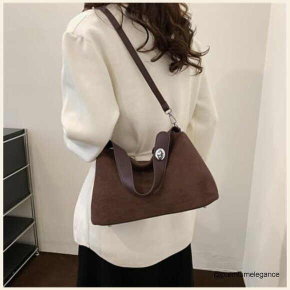 Large Suede Velvet Tote Bag Hobo Shoulder Crossbody Purse Spacious - Picture 4 of 7